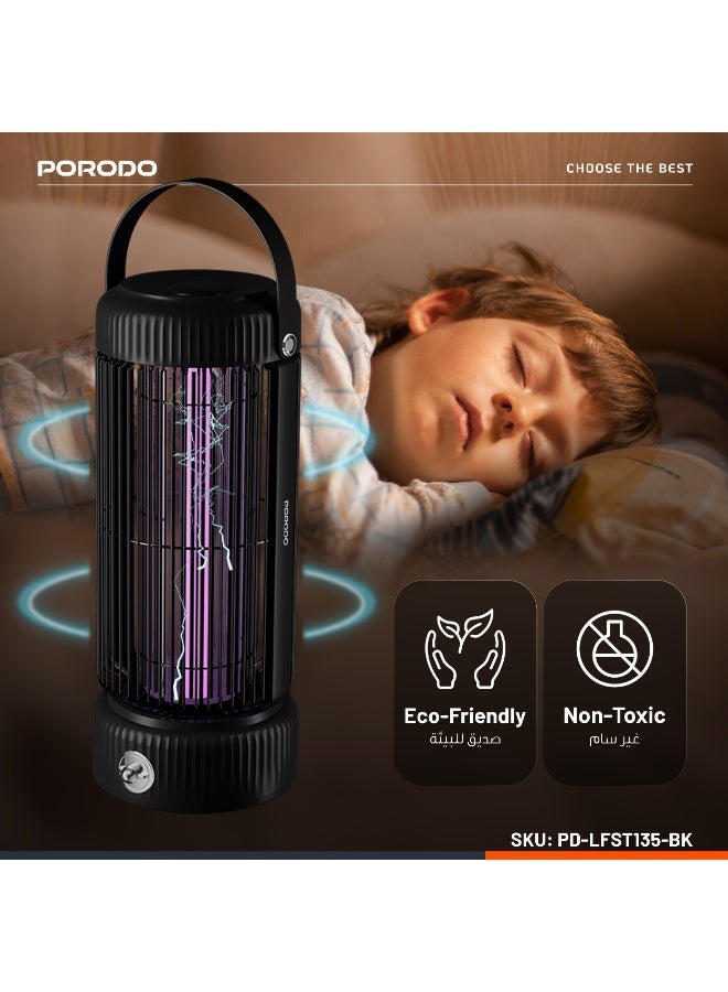 porodo Lifestyle Portable Insect Zapper with 360° Trap & Night Lamp / Built-In UV LED Lamp / Efficient & Non-Toxic / Up to 4 Hours Working  - Black - Image 4